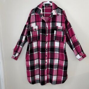 Pink and Black Plaid Long Shacket